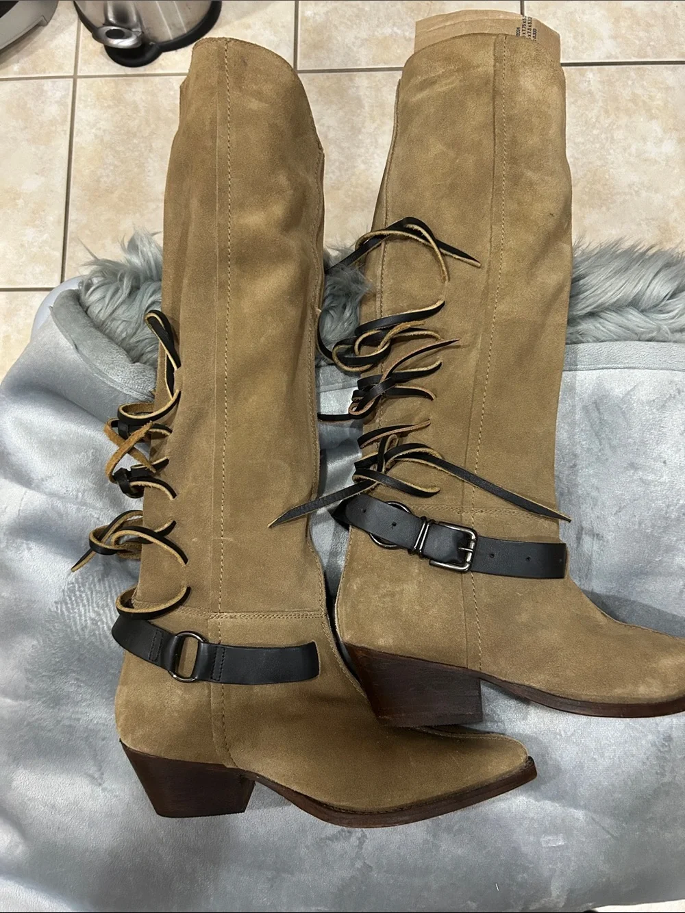 Free People Tall Suede Over-the-Knee Boots in Camel Brown